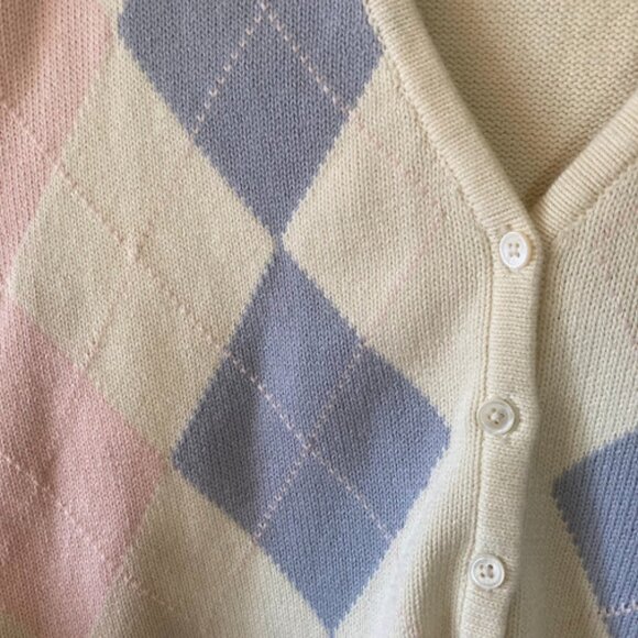 JOHN GALT Argyle Pastel Cardigan Sweater Light Academia Soft Girl Coquette L - Picture 8 of 12
